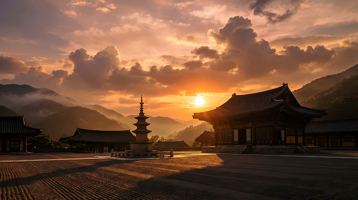JPG 편집이미지 자연 하늘 산 풍경 탑 일몰 사찰 저녁 조용 대전 뷰티풀 편집실사 AI포토 AI콘텐츠 건축물 종교건축 한국 노을 야간 CG 생태계 파일형식