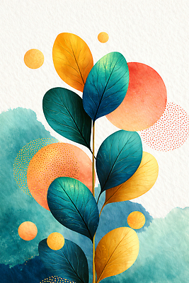 JPG 모양 식물 디자인 예술 컬러 백그라운드 잎 일러스트 자연 그래픽 물감 원형 그림 기하학 조화 디지털아트 벡터 국내일러스트 도형 무늬 미술도구 생태계 파일형식