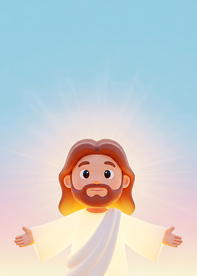 JPG 편집이미지 캐릭터 디자인 종교 상징 하늘 빛 표현 예수 그림 신화 긍정적 편집3D AI컴퓨터그래픽 AI콘텐츠 감정 3D 신_종교 파일형식