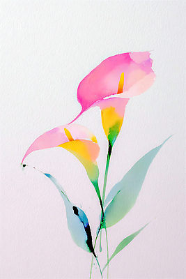 JPG 식물 디자인 꽃 감정 예술 분홍색 컬러 잎 일러스트 자연 수채화 노란색 물감 표현 직물 색칠 그림 뷰티풀 국내일러스트 AI일러스트 AI콘텐츠 미술도구 생태계 파일형식