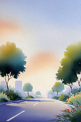 JPG 나무 공원 꽃 도로 분홍색 여행 일러스트 자연 하늘 수채화 거리 사람 풍경 파란색 햇빛 자전거 일몰 산책 도시 저녁 그늘 차선 국내일러스트 AI일러스트 AI콘텐츠 식물 공공시설 길 컬러 교통시설 휴식 태양 노을 바이크 야간 생태계 파일형식