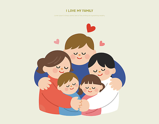 행복 감정 어린이 일러스트 가족 관계 포옹 주택 함께함 따뜻함 사랑 웃음 부모 표현 존재 지원 유대감 국내일러스트 AI파일 컨셉 안기 표정 사람 건물 파일형식 벡터