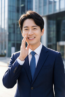 JPG 편집이미지 손 남자 얼굴 비즈니스 유리 웃음 정장 야외 건물 사무실 도시 업무 전문직 의료성형뷰티 편집실사 AI인물포토 AI콘텐츠 직업 건축물 옷 재질 표정 사람 신체부위 작업 CG 파일형식 AI포토