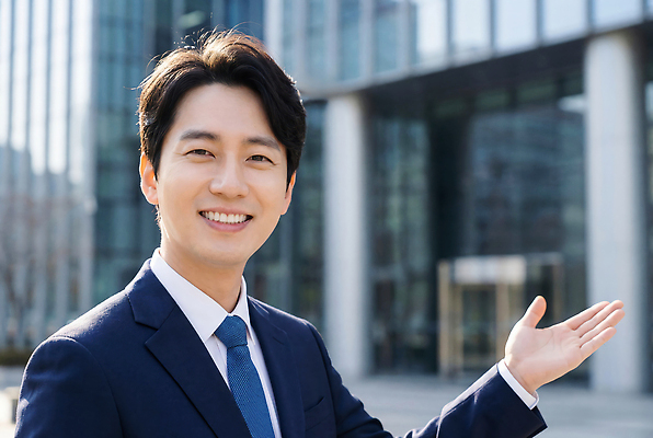 JPG 편집이미지 손 남자 백그라운드 비즈니스 회의 날씨 미소 사람 건물 햇빛 봄 도시 도심 모던 고층 의료성형뷰티 편집실사 AI인물포토 AI콘텐츠 건축물 계절 표정 신체부위 태양 CG 파일형식 AI포토