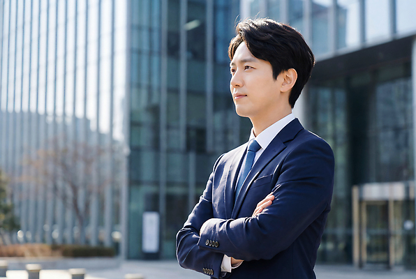 JPG 편집이미지 남자 생각 비즈니스 날씨 직장 사람 정장 건물 대기 도시 도심 의료성형뷰티 편집실사 AI인물포토 AI콘텐츠 건축물 옷 회사 CG 파일형식 AI포토