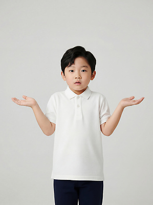 JPG 편집이미지 시선 감정 어린이 백그라운드 티셔츠 생각 서기 소년 양손 흰색 표현 고민 단순화된 의료성형뷰티 편집실사 AI인물포토 AI콘텐츠 손 남자 컬러 셔츠 모션 사람 CG 파일형식 AI포토