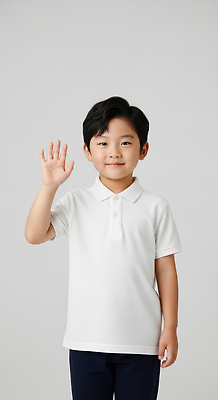 JPG 편집이미지 손 얼굴 어린이 포즈 백그라운드 티셔츠 모션 표정 웃음 소년 카메라 흰색 인사 단순화된 의료성형뷰티 편집실사 AI인물포토 AI콘텐츠 남자 컬러 셔츠 사람 신체부위 전자제품 예절 CG 파일형식 AI포토