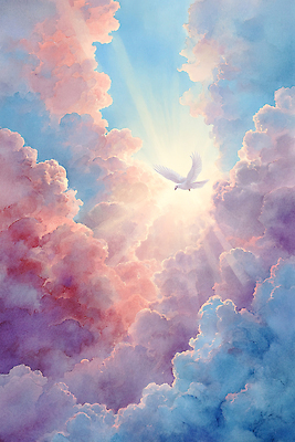 JPG 예술 컬러 하늘색 일러스트 상상 자연 조류 하늘 수채화 창조 풍경 빛 평화 희망 감상 자유 비행 비둘기 뷰티풀 국내일러스트 AI일러스트 AI콘텐츠 동물 감정 컨셉 파란색 생태계 파일형식