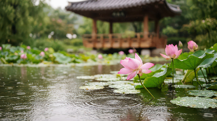 JPG 나무 식물 편집이미지 자연 연꽃 풍경 초록색 물 여름 평화 정원 물방울 연못 비 수면 편집실사 AI포토 AI콘텐츠 자연요소 계절 꽃 컬러 컨셉 날씨 CG 생태계 파일형식
