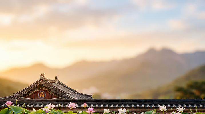 JPG 편집이미지 전통 호수 여행 자연 산 한국 연꽃 풍경 건물 일몰 저녁 뷰티풀 편집실사 AI포토 AI콘텐츠 건축물 꽃 아시아 노을 야간 CG 생태계 파일형식