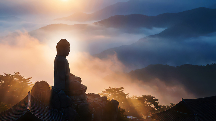 JPG 나무 편집이미지 자연 하늘 아침 산 풍경 태양 일출 불상 편집실사 AI포토 AI콘텐츠 주간 자연요소 식물 불교 노을 CG 생태계 파일형식