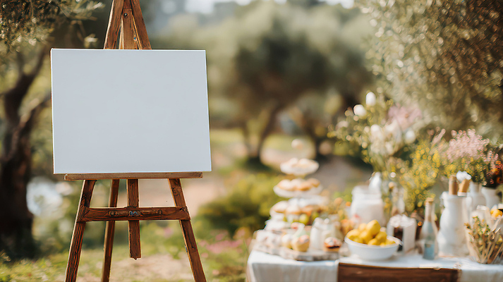 JPG 주간 나무 편집이미지 꽃 예술 과일 자연 탁자 요리 풍경 야외 소풍 식사 봄 이젤 준비 그림 캔버스 목업 편집실사 AI컴퓨터그래픽 AI콘텐츠 자연요소 식물 계절 가구 야외활동 미술도구 CG 생태계 파일형식