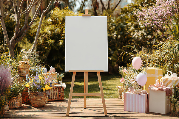 JPG 나무 편집이미지 꽃 컬러 자연 선물 야외 장식 햇빛 파티 정원 봄 이젤 서랍장 꽃바구니 캔버스 장면 목업 편집실사 AI컴퓨터그래픽 AI콘텐츠 식물 계절 가구 이벤트 태양 바구니 미술도구 CG 생태계 파일형식