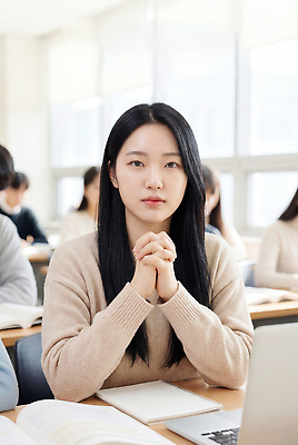 JPG 편집이미지 학생 여학생 교육 대학생 교실 중학생 고등학생 수업 학습 컴퓨터 공책 강의 집중 책상 대학교 손모으기 개강 개학 의료성형뷰티 편집실사 AI인물포토 AI콘텐츠 여자 가구 컨셉 학교 청소년 문구용품 손짓 전자제품 CG 파일형식 AI포토