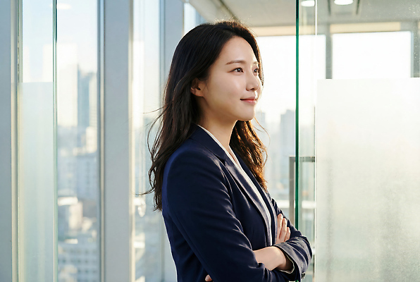JPG 편집이미지 여자 생각 비즈니스 창문 직장 풍경 정장 사무실 도시 작업 직장인 집중 조용 오후 의료성형뷰티 편집실사 AI인물포토 AI콘텐츠 직업 옷 컨셉 회사 사람 CG 파일형식 AI포토