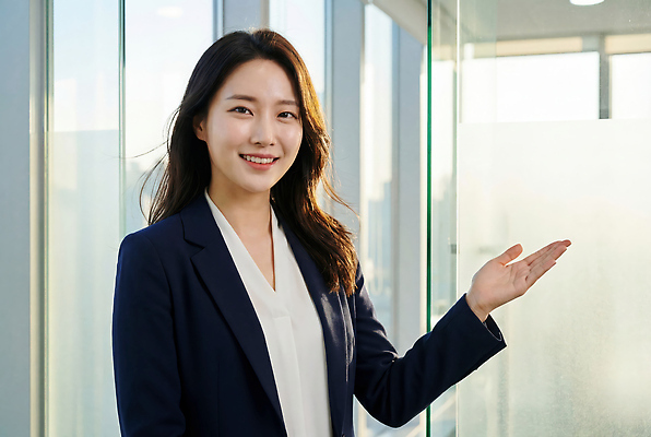 JPG 편집이미지 여자 백그라운드 비즈니스 유리 회의 커뮤니케이션 직장 미소 정장 손짓 사무실 환경 직장인 전문 의료성형뷰티 편집실사 AI인물포토 AI콘텐츠 직업 옷 회사 모션 재질 표정 사람 CG 파일형식 AI포토