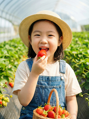 JPG 편집이미지 감정 어린이 농업 과일 모션 자연 딸기 웃음 여름 농장 바구니 수확 체험 즐거움 비닐하우스 의료성형뷰티 딸기농장 자극 편집실사 AI인물포토 AI콘텐츠 계절 산업 컨셉 표정 사람 CG 생태계 파일형식 AI포토
