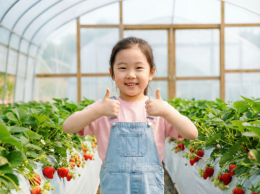 JPG 식물 편집이미지 어린이 채소 과일 손가락 모션 자연 딸기 웃음 농장 수확 체험 즐거움 비닐하우스 온실 의료성형뷰티 딸기농장 편집실사 AI인물포토 AI콘텐츠 손 감정 컨셉 농업 표정 사람 CG 생태계 파일형식 AI포토
