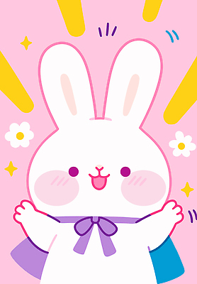 캐릭터 디자인 꽃 감정 리본 컬러 백그라운드 일러스트 놀이 사랑 웃음 귀여움 보라색 표현 토끼 행운 즐거움 그림 국내일러스트 AI파일 식물 컨셉 포유류 표정 반려동물 파일형식 벡터