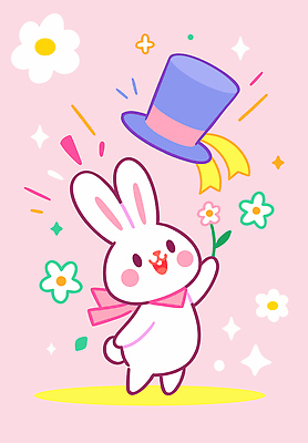 동물 캐릭터 손 디자인 꽃 분홍색 컬러 일러스트 모션 바닥 표정 그래픽 장식 귀여움 토끼 즐거움 국내일러스트 AI파일 식물 감정 컨셉 포유류 신체부위 반려동물 파일형식 벡터