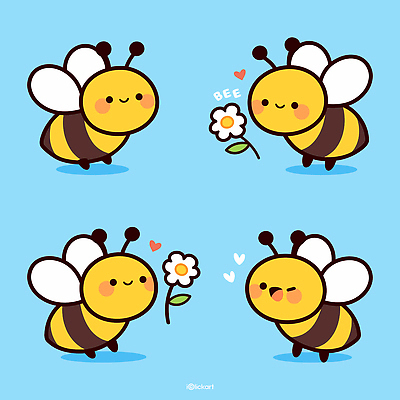 동물 캐릭터 디자인 꽃 컬러 하늘색 백그라운드 일러스트 모션 자연 생물 사랑 미소 친구 귀여움 꿀벌 균형 상호작용 국내일러스트 AI파일 식물 감정 컨셉 관계 표정 파란색 벌_곤충 생태계 파일형식 벡터