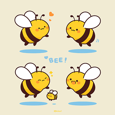 동물 캐릭터 디자인 행복 감정 컬러 일러스트 모션 자연 놀이 하늘 표정 사랑 친구 귀여움 만남 꿀벌 그림 국내일러스트 AI파일 컨셉 관계 벌_곤충 생태계 파일형식 벡터