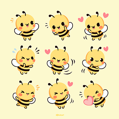 동물 캐릭터 디자인 행복 감정 컬러 백그라운드 일러스트 생물 표정 사랑 귀여움 기쁨 비행 꿀벌 작음 즐거움 국내일러스트 AI파일 컨셉 벌_곤충 크기 파일형식 벡터