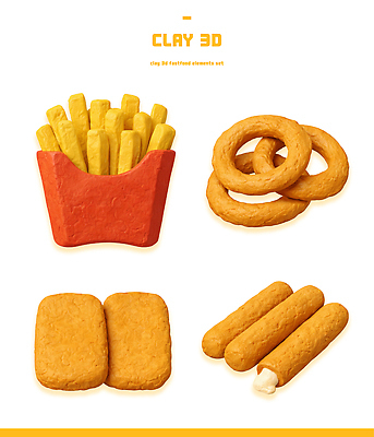 모양 PSD 편집이미지 음식 컬러 조각 디저트 패스트푸드 조형물 모형 감자튀김 반지 소시지 점토 핫도그 엘리먼트 오븐요리 치킨너겟 편집3D 장신구 감자 미술 3D 튀김 가공식품 인스턴트 파일형식