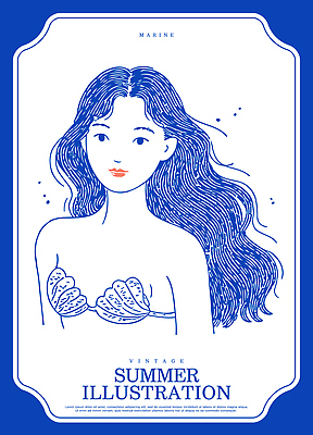 캐릭터 긴머리 디자인 여자 수영복 예술 바다 일러스트 생물 잉크 해변 여름 파란색 여름휴가 수중 수영 빈티지 드로잉 국내일러스트 AI파일 헤어스타일 옷 계절 컬러 컨셉 휴가 미술 사람 수상스포츠 파일형식 벡터 여름_계절