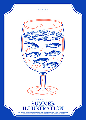 디자인 음료 예술 선 바다 컬러 일러스트 수채화 잉크 어류 미술 장식 컵 물 여름 파란색 빈티지 드로잉 상상력 국내일러스트 AI파일 자연요소 식기 계절 컨셉 문화예술 수중동물 파일형식 벡터