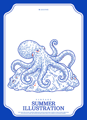 디자인 예술 바다 일러스트 잉크 어류 그래픽 여름 파란색 수중동물 빈티지 그림 문어 수족관 드로잉 국내일러스트 AI파일 동물 계절 컬러 컨셉 연체동물 미술 파일형식 벡터
