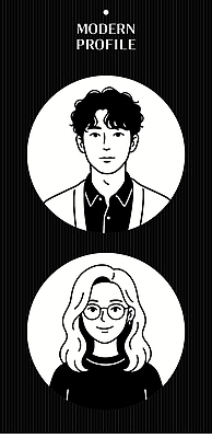 캐릭터 긴머리 디자인 옷 여자 패션 남자 안경 일러스트 짧은머리 흑백 사람 그래픽 스케치 모던 그림 두상 프로필 스타일 국내일러스트 AI파일 헤어스타일 잡화 촬영기법 미술 머리 파일형식 벡터