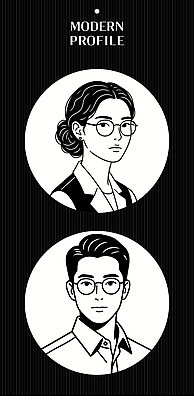 캐릭터 긴머리 디자인 여자 남자 안경 얼굴 예술 일러스트 짧은머리 흑백 사람 원형 모던 그림 프로필 스타일 국내일러스트 AI파일 도형 헤어스타일 잡화 촬영기법 신체부위 파일형식 벡터