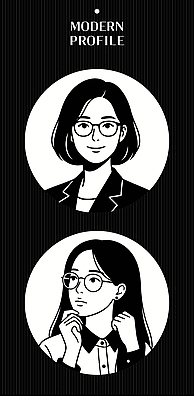 캐릭터 디자인 배너 여자 산업 안경 셔츠 일러스트 도안 스튜디오 흑백 그래픽 작업 모던 소프트웨어 창의성 프로필 국내일러스트 AI파일 잡화 상의 촬영기법 사람 파일형식 벡터