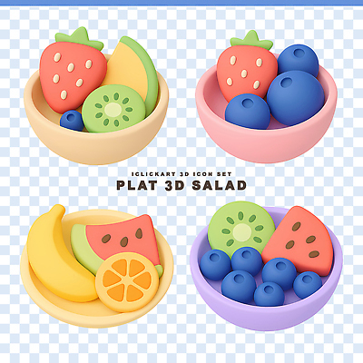 PSD 편집이미지 그릇 컬러 과일 딸기 수박 바나나 키위 빨간색 초록색 노란색 샐러드 블루베리 점토 편집3D 식기 음식 3D 파일형식