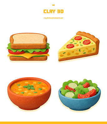 음식 패스트푸드 서양음식 3D 식사 디지털합성 파일형식 점토 점심 샌드위치 피자 수프 샐러드 모형 세트 컬러 주방 요리 재료 디자인 PSD 브런치 편집이미지 편집3D