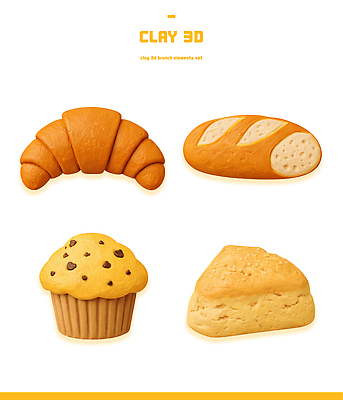 음식 빵 디저트 3D 식사 디지털합성 파일형식 과자 크루아상 식빵 머핀 스콘 점토 그림 브런치 따뜻함 PSD 편집이미지 편집3D