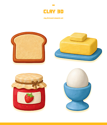 음식 모션 3D 알 식사 소스_음식 파일형식 점토 브런치 재료 빵 버터 잼 계란 아침식사 만들기 요리 세트 스타일링 컬러 예시 PSD 편집이미지 편집3D