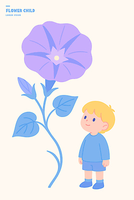 식물 시선 감정 컬러 모션 표정 사람 생태계 파일형식 벡터 어린이 꽃 보라색 줄기 응시 그리기 자연 웃음 즐거움 장면 동화 상상 생동감 감상 일러스트 국내일러스트 AI파일