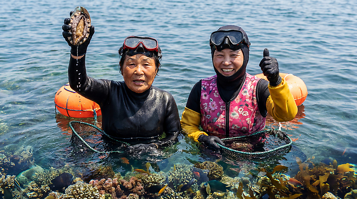 직업 옷 감정 농업 어패류 한국 표정 사람 라이프 자포동물 CG 파일형식 AI포토 해녀 조개 바다 수영복 여자 웃음 수중 수확 해산물 산호 일상 기쁨 편집이미지 편집실사 JPG 의료성형뷰티 제주도 AI콘텐츠 AI인물포토