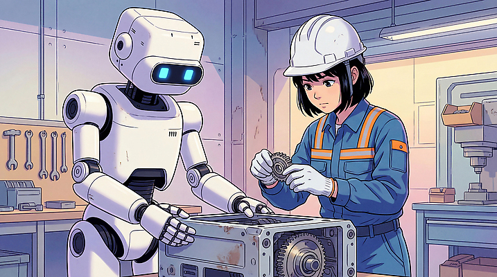 JPG 산업 일러스트 협력 기술 기계 도구 작업 작업실 기술자 부속품 수리 회로판 로봇 조립 산업용로봇 자동화 작업대 AI_인공지능 국내일러스트 기계공학 AI일러스트 AI콘텐츠 직업 오브젝트 공학 파일형식