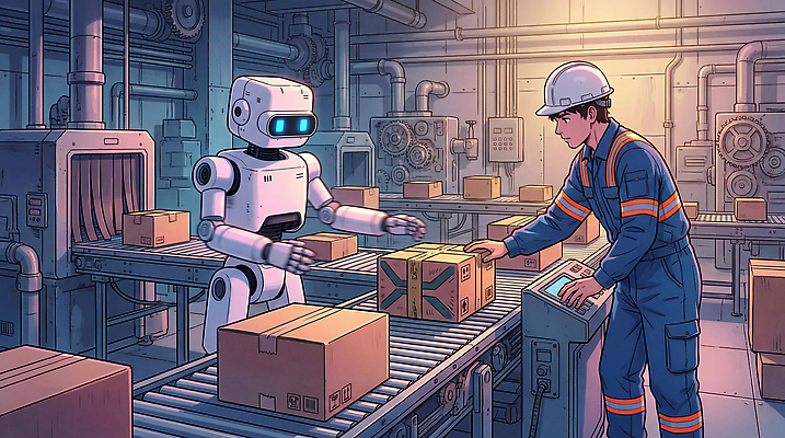 JPG 산업 선 일러스트 공장 협력 기술 일상 상자 기계 작업 제조 안전모 로봇 물류 로봇산업 산업용로봇 자동화 작업자 물류센터 AI_인공지능 국내일러스트 AI일러스트 AI콘텐츠 공업 라이프 헬멧 안전장비 파일형식