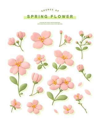 식물 계절 꽃 컬러 3D 봄 생태계 파일형식 분홍색 자연 꽃잎 잎 모양 생명 성장 예술 디자인 조화 편집이미지 편집3D PSD 스티커 봄꽃