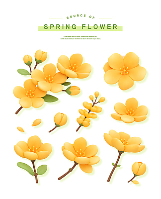 식물 계절 꽃 컬러 3D 봄 생태계 파일형식 노란색 디자인 자연 모양 장식 예술 나무 잎 봄꽃 편집이미지 편집3D PSD 스티커