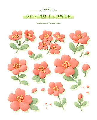 식물 계절 꽃 컬러 무늬 3D 봄 생태계 파일형식 디자인 모양 꽃잎 잎 그래픽 분홍색 자연 예술 장식 패턴 편집이미지 편집3D PSD 스티커 봄꽃