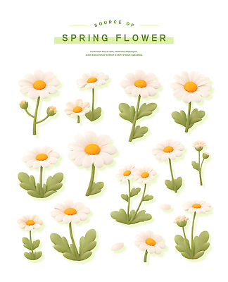 식물 계절 꽃 컬러 다수 3D 봄 생태계 파일형식 디자인 자연 꽃잎 노란색 흰색 잎 모양 다양 종류 생명 편집이미지 편집3D PSD 스티커 봄꽃