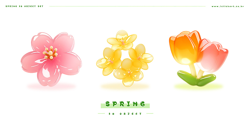 PSD 식물 편집이미지 디자인 꽃 분홍색 컬러 봄꽃 자연 장식 노란색 주황색 봄 투명 오브젝트 그림 질감 젤리 아이템 편집3D 계절 디저트 3D 생태계 파일형식