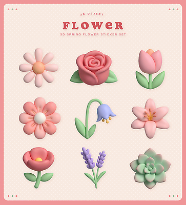 식물 계절 꽃 무늬 3D 봄 허브 파일형식 스티커 디자인 페인트 예술 테마 장식 꽃무늬 장미 튤립 수선화 라벤더 편집이미지 편집3D PSD 오브젝트 봄꽃