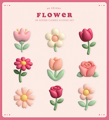 식물 계절 꽃 3D 봄 맛 파일형식 스티커 세트 디자인 모양 컬러 장식 사계절 그림 창작 달콤 색칠 편집이미지 편집3D PSD 오브젝트 봄꽃