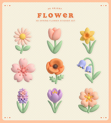 식물 계절 꽃 미술 3D 봄 파일형식 스티커 디자인 튤립 민들레 벚꽃 무늬 컬러 장식 예술 조형물 오브젝트 소프트웨어 창작 편집이미지 편집3D PSD 봄꽃